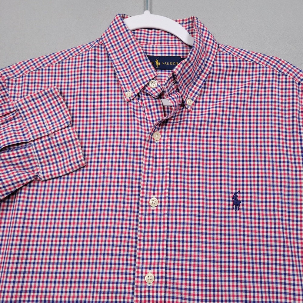 Ralph Lauren Mens Small Red Blue Gingham Button Down Long Sleeve Shirt